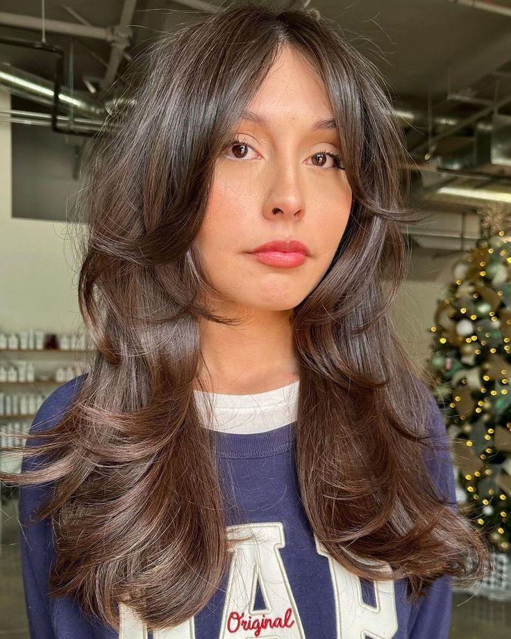 Thick layered hair curtain bangs