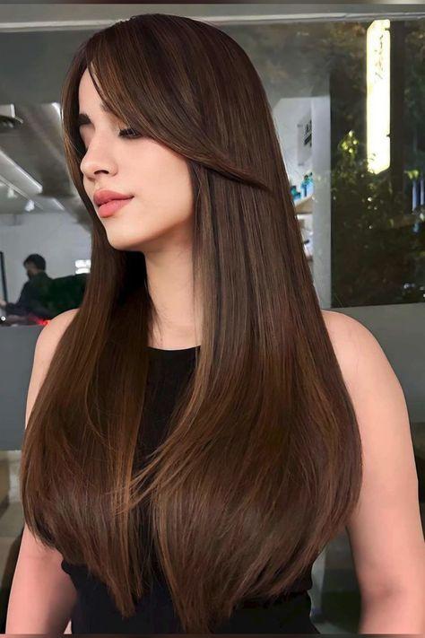 Thick straight hair full curtain bangs