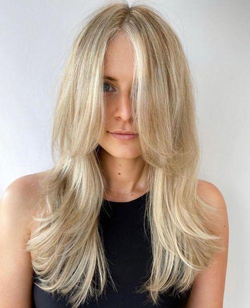 Thin hair layered curtain bangs