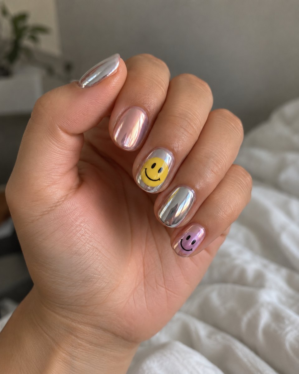 Tiny smiley face nail detail