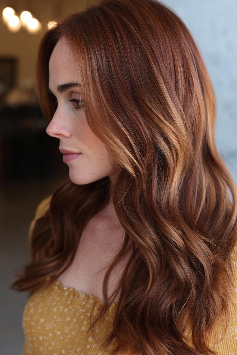 22. Trendy Hair Looks 2026: Warm Auburn Gloss with Dimensional Babylights