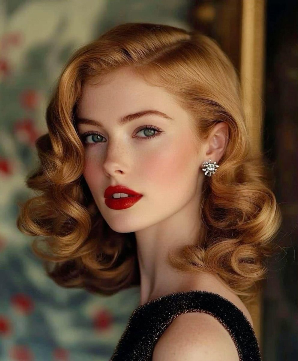 Vintage glam side swept waves