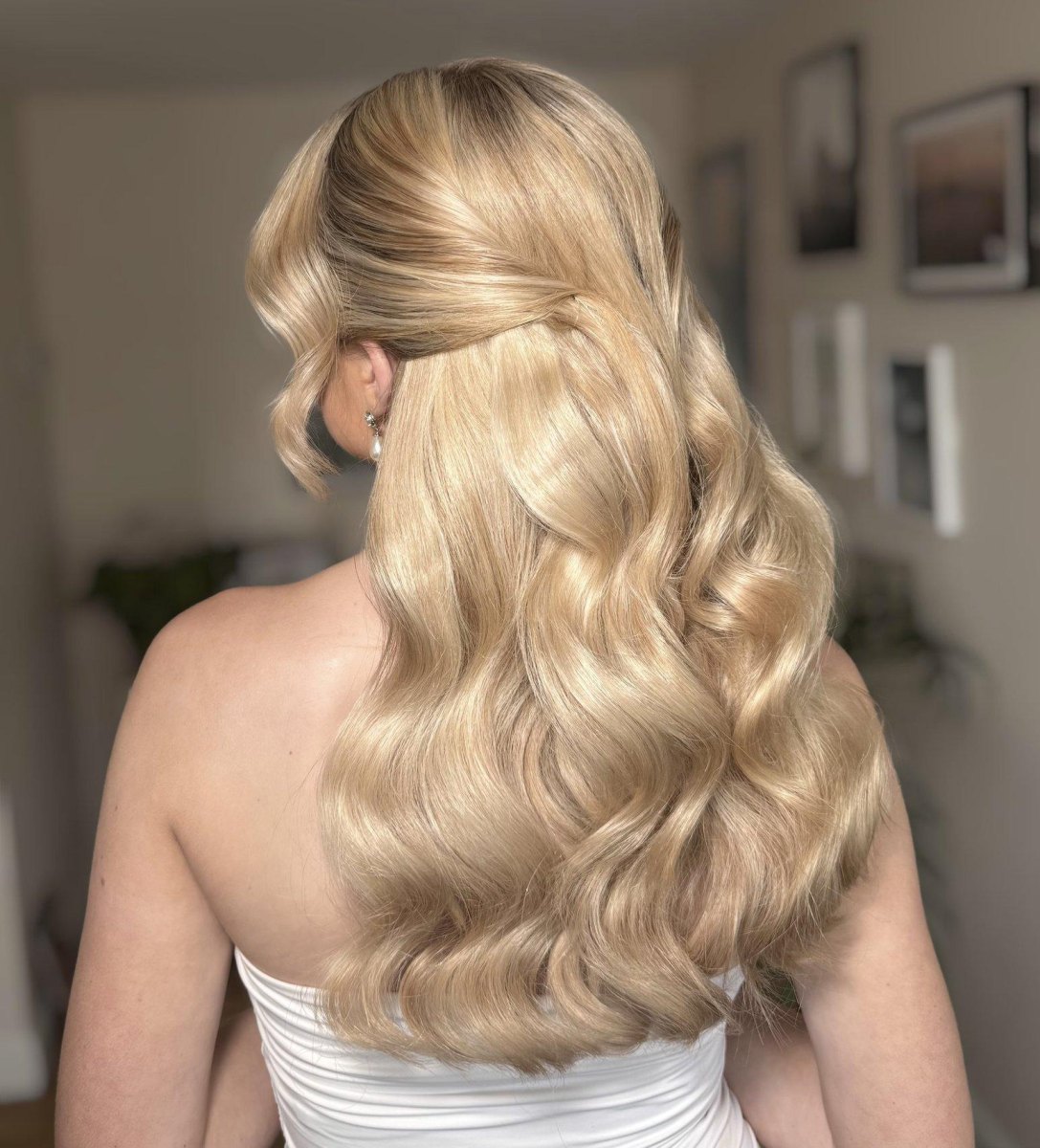 Vintage inspired half up Hollywood waves