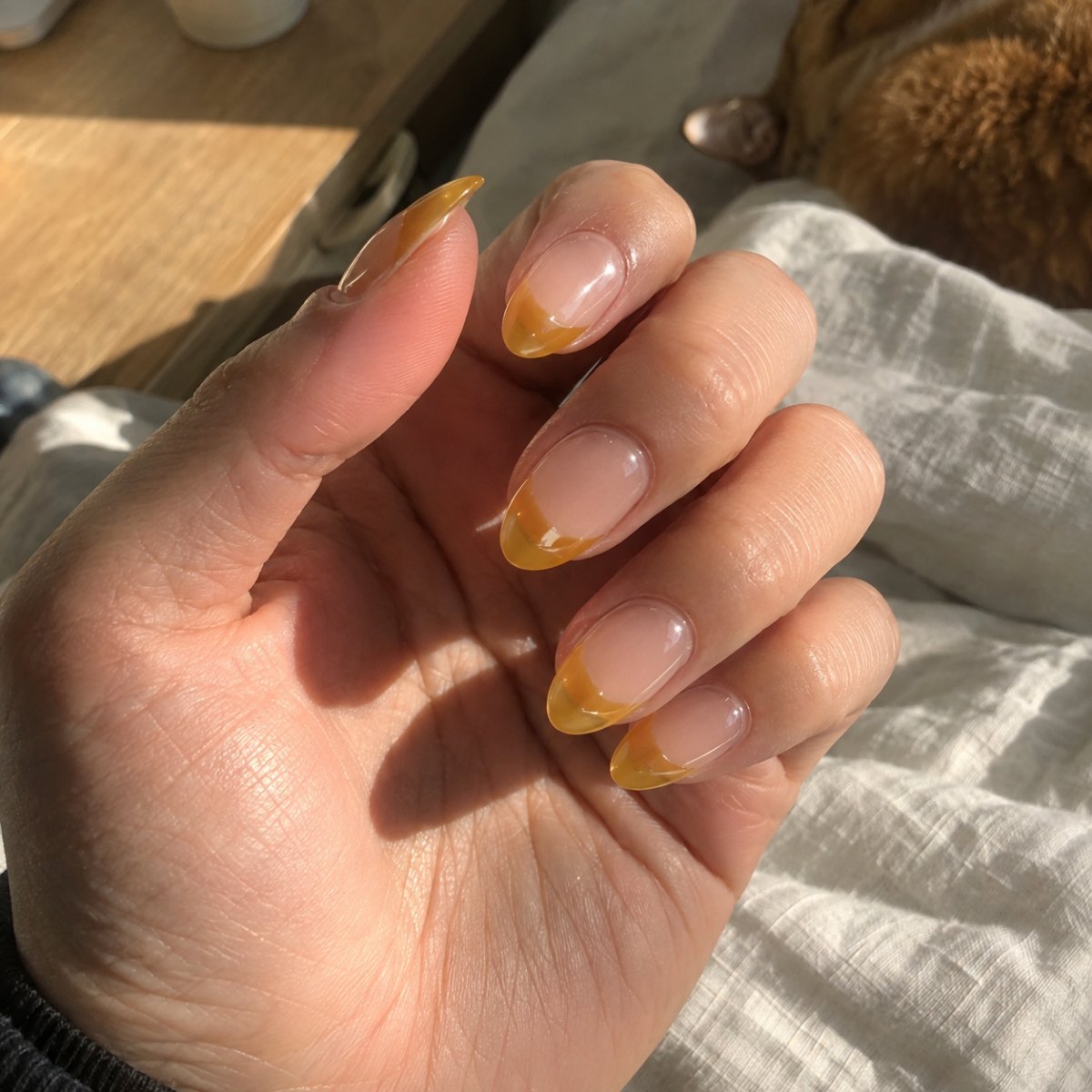 Warm yellow jelly French tips