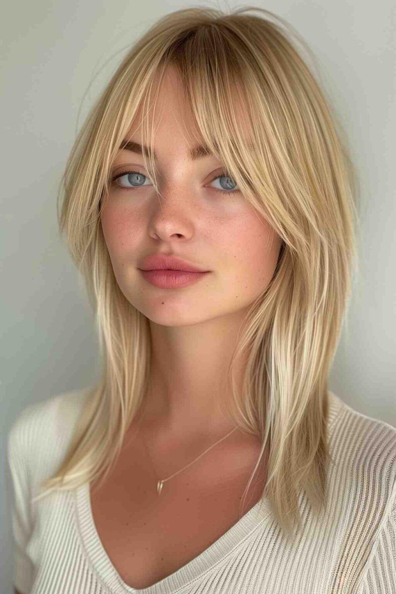 Oval face wispy curtain bangs
