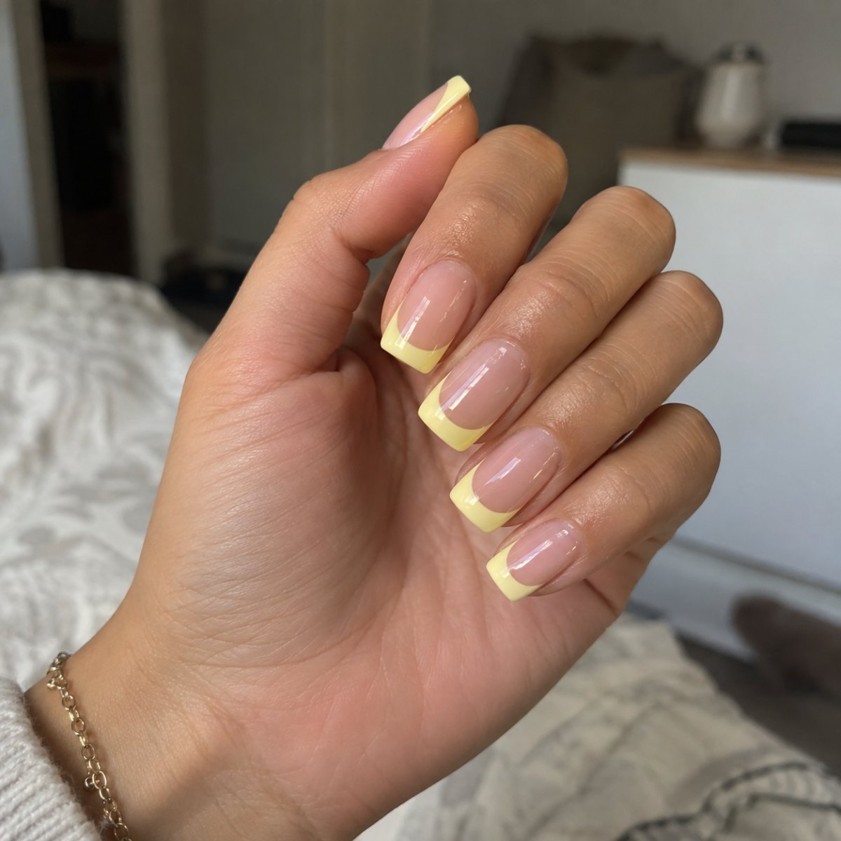 Square yellow glazed French nails