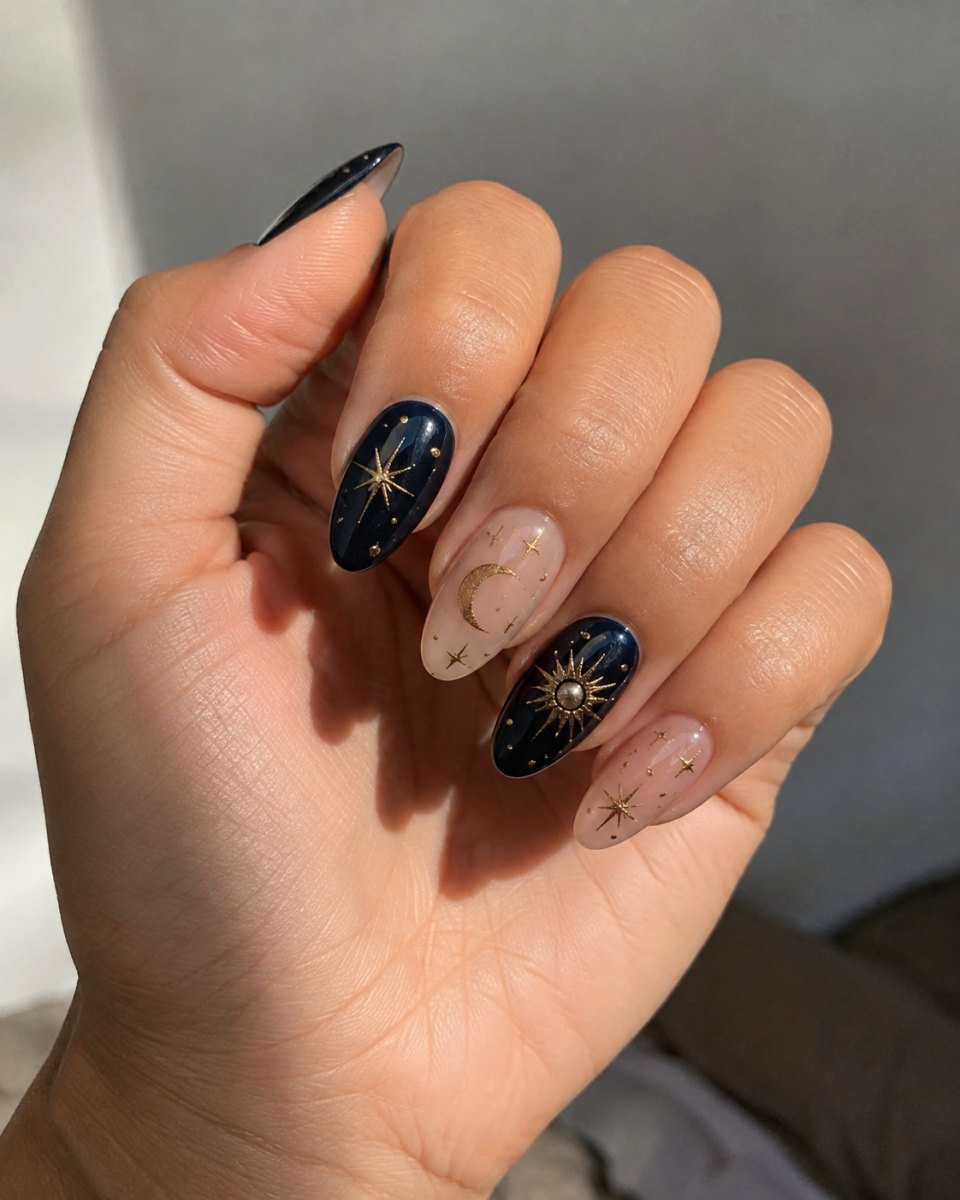 Glossy black manicure closeup