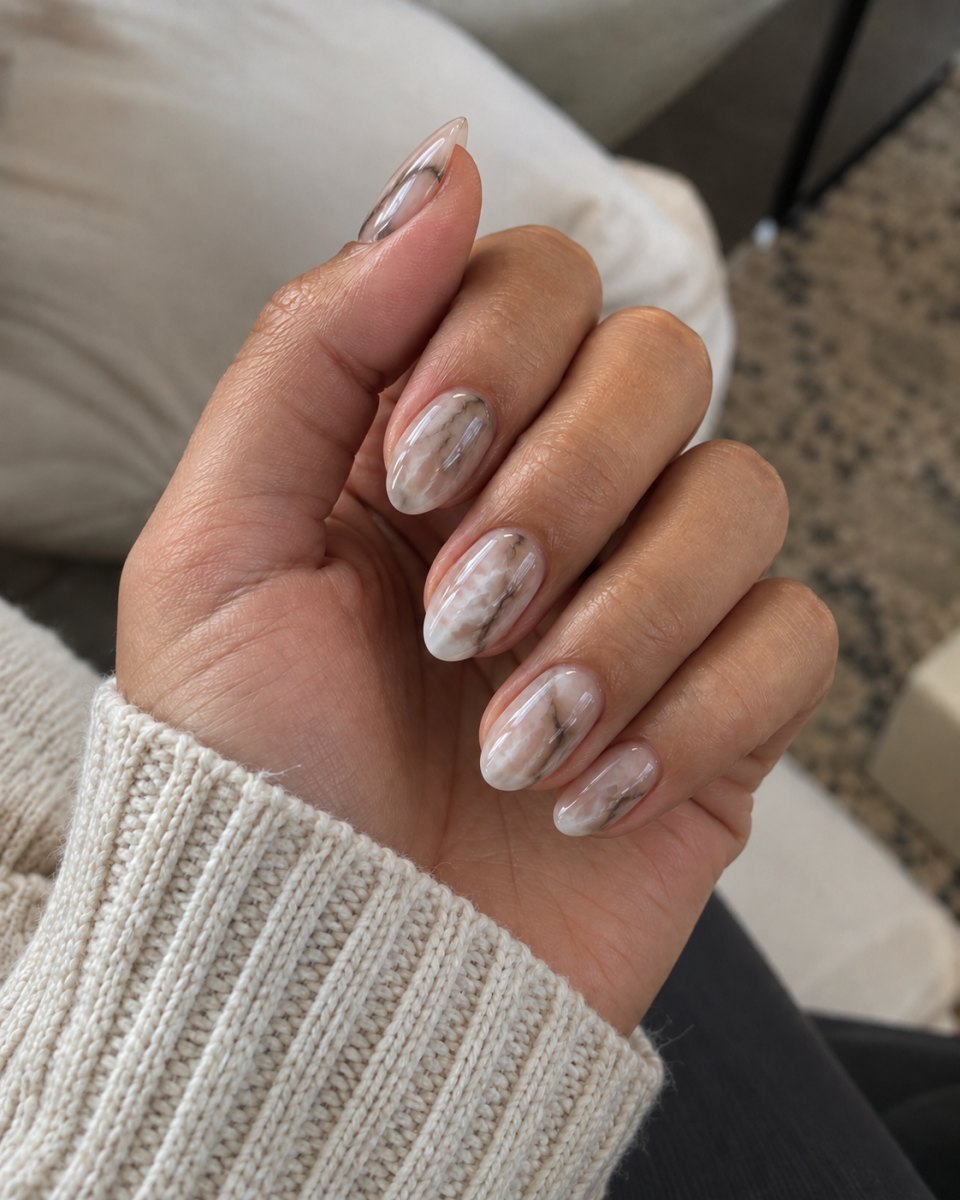 White marble nail design