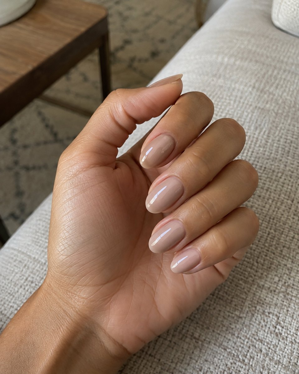 Gold detail nude manicure